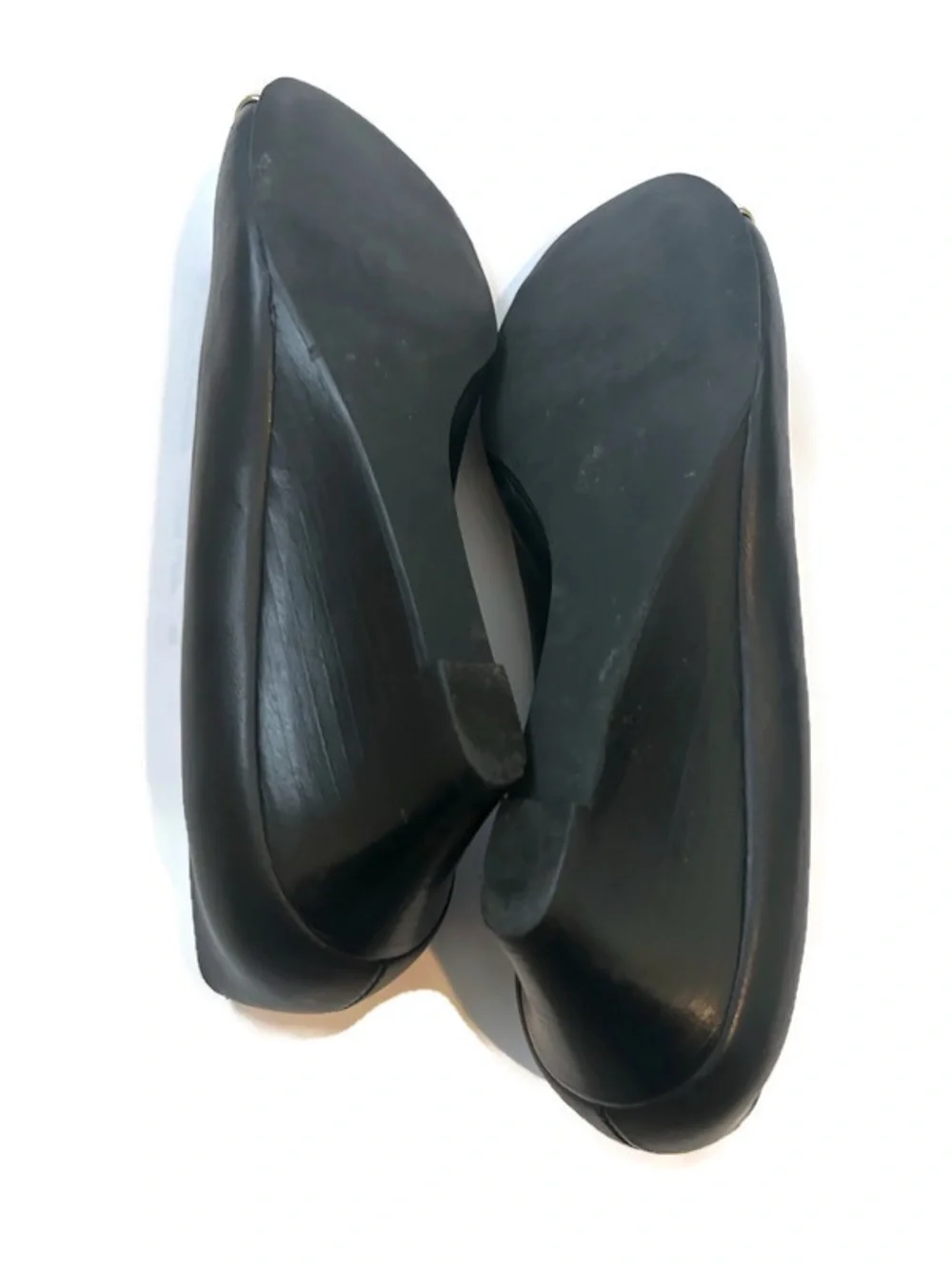 Tory Burch Leather Wedge Classic Black Shoe with Cream Cap Toe Gold Logo Accent
